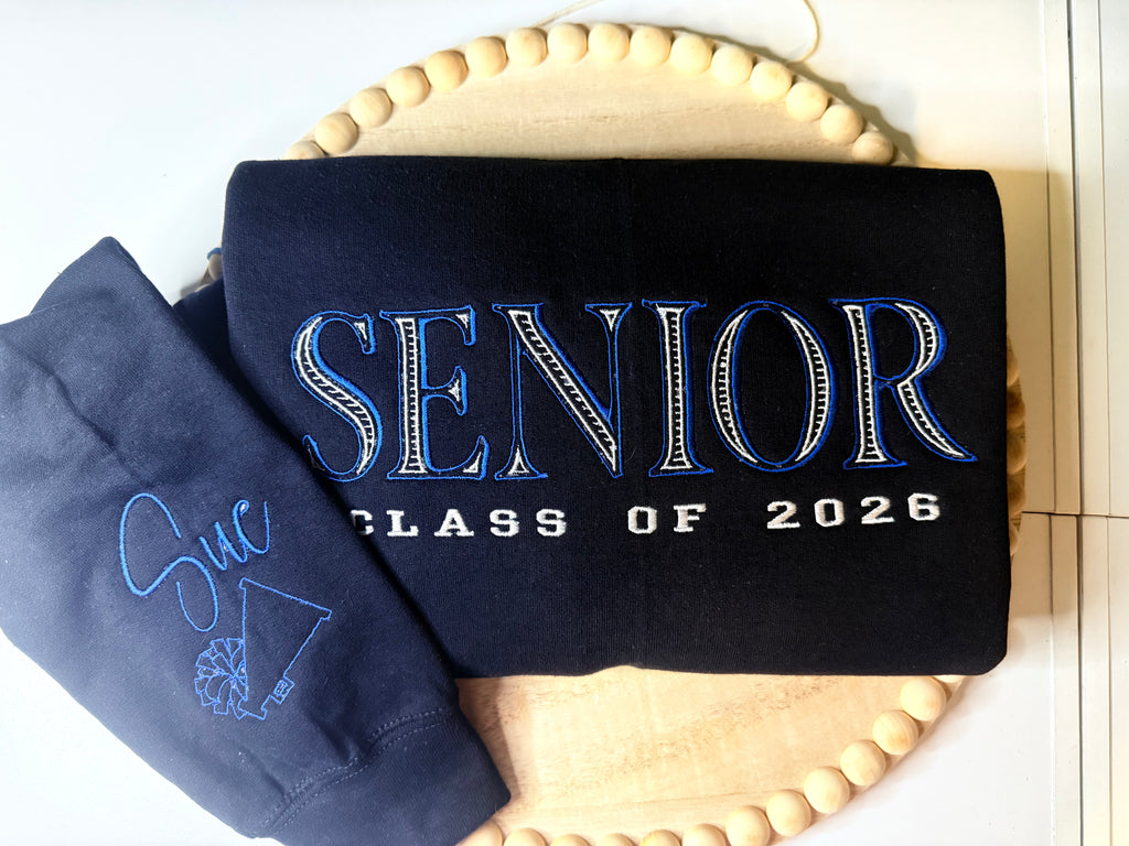 Embroidered Ribbed Senior Crewneck