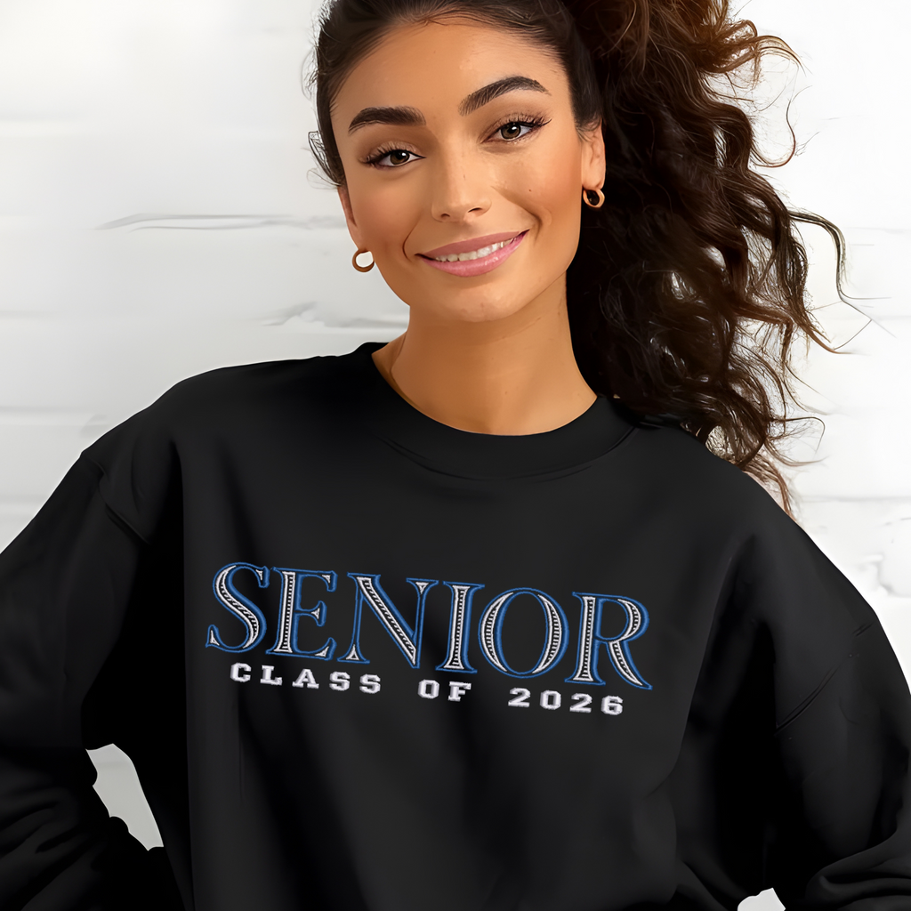 Embroidered Ribbed Senior Crewneck